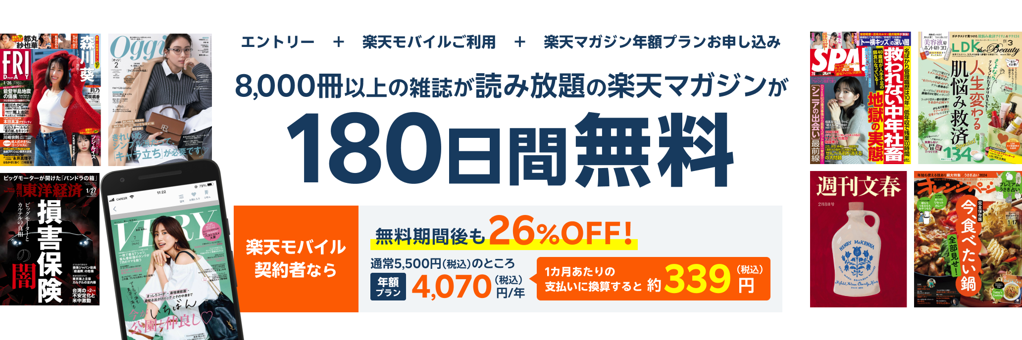 8,000冊以上の雑誌が読み放題の楽天マガジンが180日間無料